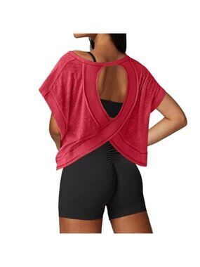 UNIANKIYA Open Back Workout Top Loose Fit Yoga Gym Athletic Tee